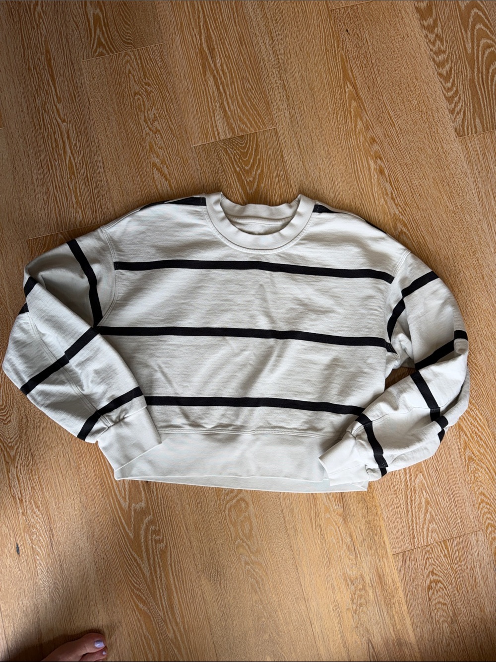 Lululemon Striped Cream and Black Crewneck Sweatshirt